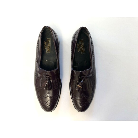ET Wright Mens Leather Wing Tip Brogue Kiltie Tassel Loafers Burgundy US 9 D NIB